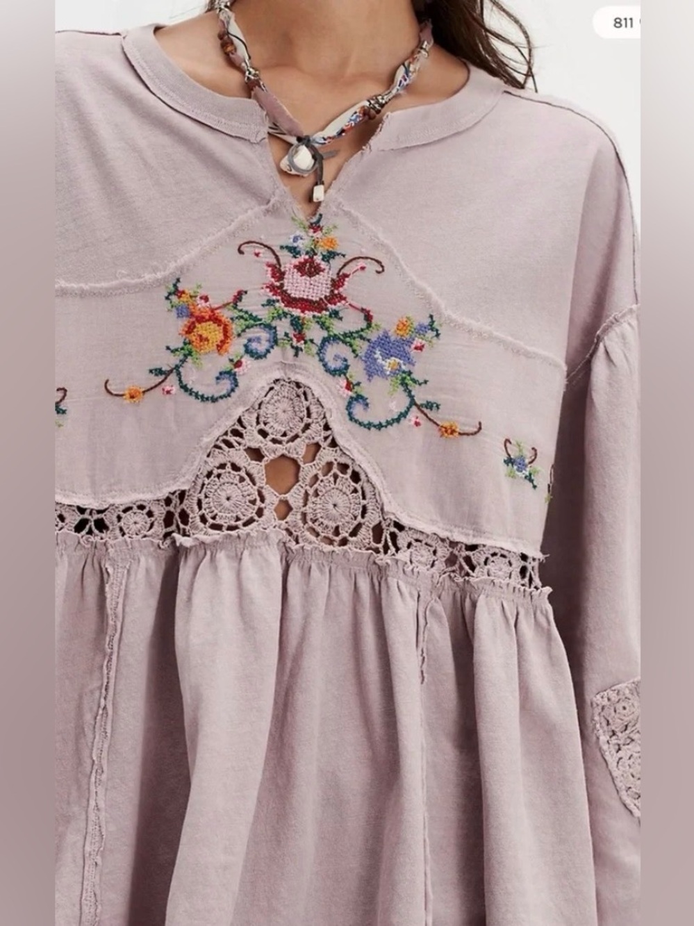 Free People Kennedy Cross Stitched Crochet Embroidered tunic - Picture 3 of 11